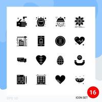 Mobile Interface Solid Glyph Set of 16 Pictograms of building physics automation chemistry atom Editable Vector Design Elements