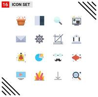 Flat Color Pack of 16 Universal Symbols of email contact search chart communication check Editable Pack of Creative Vector Design Elements