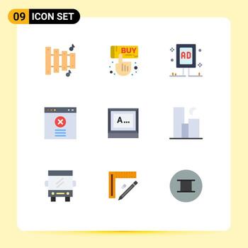 conjunto moderno de 9 colores planos y símbolos, como pantalla de texto, cartelera, sitio web, bloque, elementos de diseño vectorial editables vector