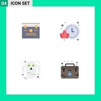 Set of 4 Modern UI Icons Symbols Signs for hotel halloween location watch aid Editable Vector Design Elements