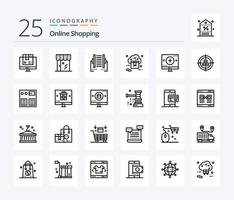 Online Shopping 25 Line icon pack including shop. cloud. shop. transfer. data vector