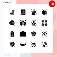 16 User Interface Solid Glyph Pack of modern Signs and Symbols of procreation healthy food tea meal apple Editable Vector Design Elements