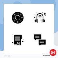 Mobile Interface Solid Glyph Set of 4 Pictograms of donut tax intelligent document chat Editable Vector Design Elements