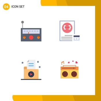 paquete de interfaz de usuario de 4 iconos planos básicos del dispositivo documento radio desarrollar carpeta elementos de diseño vectorial editables vector