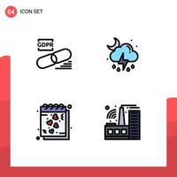 Modern Set of 4 Filledline Flat Colors Pictograph of clip date secure weather love Editable Vector Design Elements