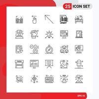Mobile Interface Line Set of 25 Pictograms of light valuation arrow reports data Editable Vector Design Elements