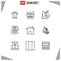 9 Creative Icons Modern Signs and Symbols of home building hand shield internet Editable Vector Design Elements