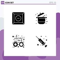 Set of 4 Modern UI Icons Symbols Signs for box optometrist cooking pot injection Editable Vector Design Elements