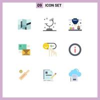 9 User Interface Flat Color Pack of modern Signs and Symbols of emotion list printing mail conversation Editable Vector Design Elements