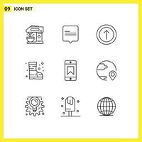 Pack of 9 Modern Outlines Signs and Symbols for Web Print Media such as destination device arrow award safety Editable Vector Design Elements