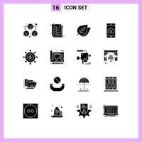 Group of 16 Solid Glyphs Signs and Symbols for global business leaf camera mobile Editable Vector Design Elements