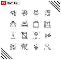 Modern Set of 16 Outlines and symbols such as biosphere knowledge alpine human education Editable Vector Design Elements