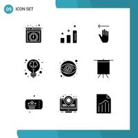 9 Universal Solid Glyphs Set for Web and Mobile Applications eye light hand idea bulb Editable Vector Design Elements