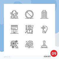 Group of 9 Outlines Signs and Symbols for profession crime interface programing development Editable Vector Design Elements