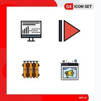 Group of 4 Filledline Flat Colors Signs and Symbols for coding warm programing radiator browser Editable Vector Design Elements