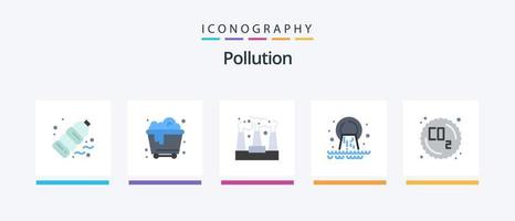 paquete de iconos de contaminación plana 5 que incluye gas co. aguas residuales. fábrica. radioactivo. tubo. diseño de iconos creativos vector