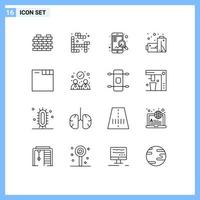 paquete de 16 signos y símbolos de contornos modernos para medios de impresión web, como pestañas de acuerdos, navegador móvil, elementos de diseño de vectores editables de gas