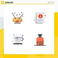 Modern Set of 4 Flat Icons and symbols such as drum tea party sheet lab Editable Vector Design Elements