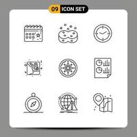 Pictogram Set of 9 Simple Outlines of circle female wiping day machine Editable Vector Design Elements