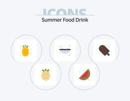 comida de verano bebida icono plano paquete 5 diseño de iconos. helado. día festivo. amanas comosus. alimento. dulce vector