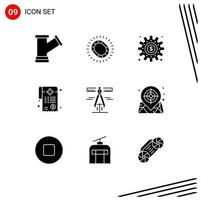 Mobile Interface Solid Glyph Set of 9 Pictograms of paperwork medical luxury bill process Editable Vector Design Elements