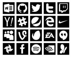 paquete de 20 íconos de redes sociales que incluye deportes, electrónica, arte, chat, envato, myspace vector