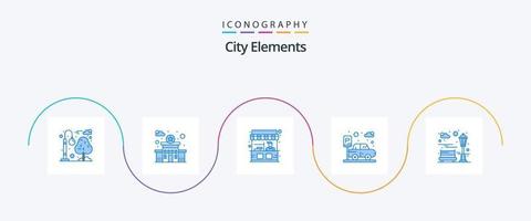 City Elements Blue 5 Icon Pack Including recreation. city. stall. bench. parking vector