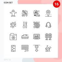 Group of 16 Outlines Signs and Symbols for outsource location computer job search Editable Vector Design Elements