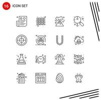 Group of 16 Modern Outlines Set for music festival files chinese pollution Editable Vector Design Elements