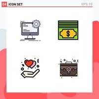 Modern Set of 4 Filledline Flat Colors and symbols such as internet gesture site dollar heart Editable Vector Design Elements