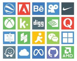 20 Social Media Icon Pack Including waze messenger nvidia wechat houzz vector