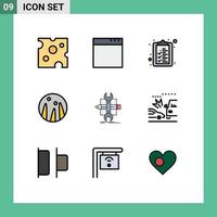 Editable Vector Line Pack of 9 Simple Filledline Flat Colors of accident sketch list develop build Editable Vector Design Elements