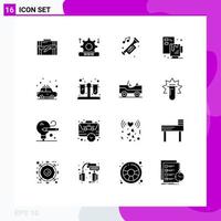 16 Universal Solid Glyphs Set for Web and Mobile Applications process trumpet security noise car Editable Vector Design Elements