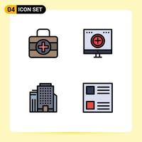 Set of 4 Modern UI Icons Symbols Signs for medical kit building care medicine checkbox Editable Vector Design Elements