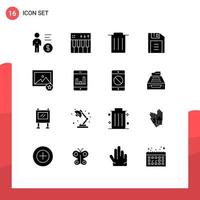 Set of 16 Modern UI Icons Symbols Signs for image retro music office trash Editable Vector Design Elements