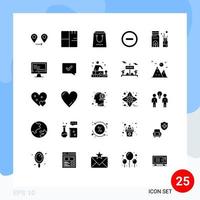 Pack of 25 Modern Solid Glyphs Signs and Symbols for Web Print Media such as burner ui buy minus purchase Editable Vector Design Elements