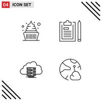 4 User Interface Line Pack of modern Signs and Symbols of cream cloud sweets file computing Editable Vector Design Elements