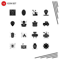 Modern Set of 16 Solid Glyphs Pictograph of map twitter farm location compass Editable Vector Design Elements