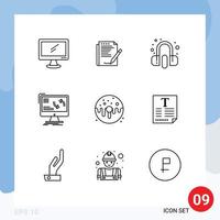 Mobile Interface Outline Set of 9 Pictograms of data sync layout synchronization service Editable Vector Design Elements