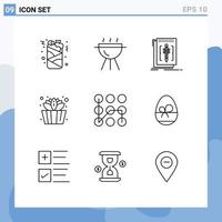 Editable Vector Line Pack of 9 Simple Outlines of secure pattern edit lotus bucket Editable Vector Design Elements