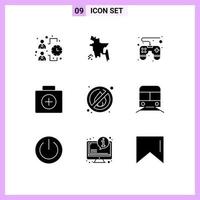 Modern Set of 9 Solid Glyphs Pictograph of metro no game pad no fire medical Editable Vector Design Elements