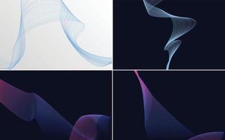 Set of 4 geometric wave pattern background Abstract waving line vector