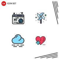 Pack of 4 Modern Filledline Flat Colors Signs and Symbols for Web Print Media such as web love toy cloud hospital Editable Vector Design Elements