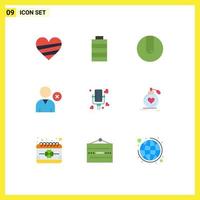 conjunto de 9 iconos de interfaz de usuario modernos símbolos signos para boda bola de amor hombre parlante elementos de diseño vectorial editables vector