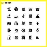 25 Thematic Vector Solid Glyphs and Editable Symbols of present gift flyer time calendar Editable Vector Design Elements