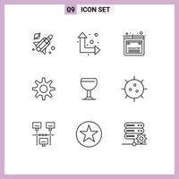 Mobile Interface Outline Set of 9 Pictograms of biology beer javascript drink wheel Editable Vector Design Elements