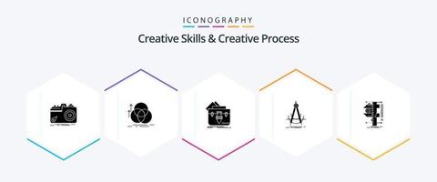 Creative Skills And Creative Process 25 Glyph icon pack including geometry. precision. measurement. briefcase. file vector