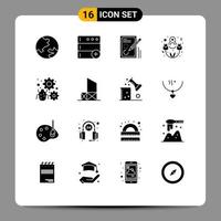 Pictogram Set of 16 Simple Solid Glyphs of setting antivirus document configure happy Editable Vector Design Elements