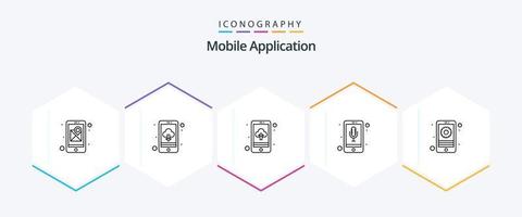 paquete de iconos de 25 líneas de aplicaciones móviles que incluye móvil. aplicación grabadora de teléfono reconocimiento de audio vector