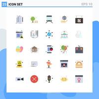 User Interface Pack of 25 Basic Flat Colors of solution cog spring hand travel Editable Vector Design Elements